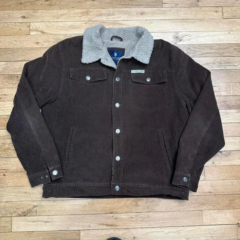 US Polo Assn Brown corduroy fur lined collar jacket